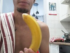 Croat gagging on huge banana deepthroat