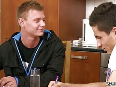 Girl finds gay gays fucking on the table
