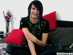 Thin Tyler Ellis strokes his eight inch emo penis to erupt jizz