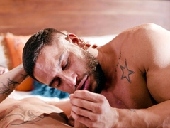 Dashing bear lets younger fuck boy suck the beast before loud anal sex