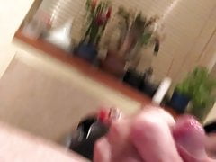 Ball tied wank with sloppy cum