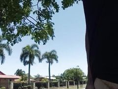 Sagging big cock out of pants while walking in an expensive neighbourhood