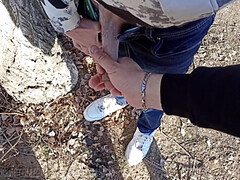 Outdoor milking of a dick, pissing with a huge hose of an impudent schmuck!