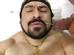 Hot macho bearded fucker gets a load all over his face