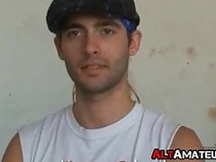 Handsome blonde amateur gay stripping and stretching dick