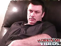 Amateur dude with mustache strokes his hard cock for us