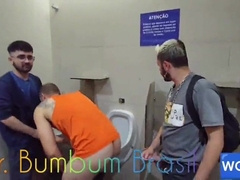 Studs having romp in public restrooms.