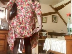 In vintage floral pattern dress