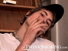 Blonde Carl plays cock while chain smokin