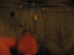 Cum on a pair of my girl's jeans while watching her video.