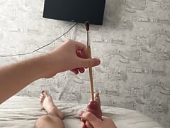Fucked his dick with a brush.