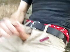 Stroking on my favorite bench and cumming