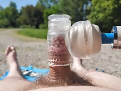 Outdoor hitachi cumshot