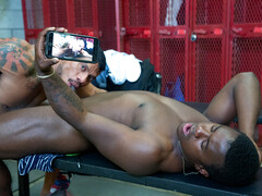 Black lover fucks hot Latino at the gym while the guy tapes himself