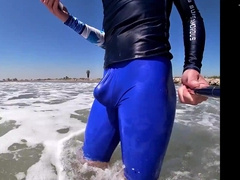 Studs and gals on the beach get nasty observing my knob in raw latex