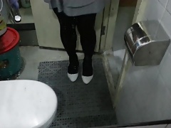 White Patent Pumps with Black Pantyhose Teaser 25