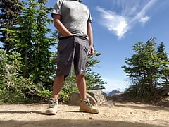 Quick jerk and cumshot on the trail