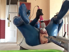 pvcsissy in chastity anal fucking machine 6