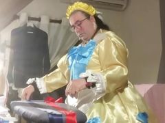In outfit with my new maid dress made in couture for a day and to iron and fold the ribbons