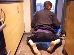 Stepbrother in muddy clothes has a wank session