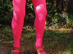 Cd outdoors, perceiving myself, fap and jism in my nylon stocking and micro-skirt.