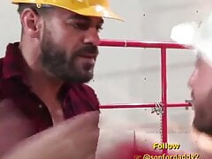 Daddy likes to drill a hole while working with his buddy
