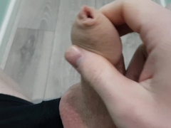 Red-Hot Uncircumcised Youngster in Boxer Cutoffs Jerks with Close Ups (high Concentrate)