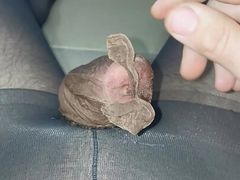 Tan nylon sock cumshot
