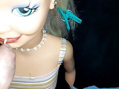 Nasty blonde gives me a blowjob playing with my cum wth lips
