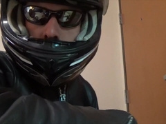 Leather biker jack off