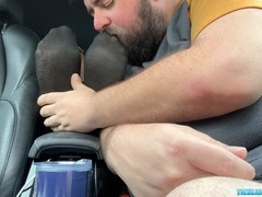 Chubby wolf Nemo adores and slobbers over buddy's feet and toes