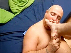 Bald dad deep throating rod & eating cum