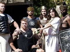 Strong men fuck in the ass during intense gladiator duo