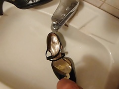 Piss in wifes black strappy high heel