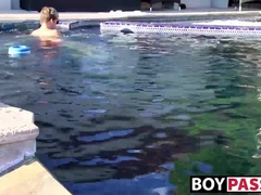 Blond twinky goes for a swim and then strokes his cock
