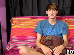 youthfull guy spunks all over his chest after steamy interview