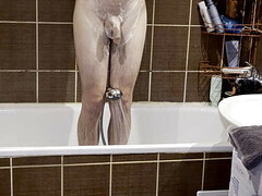 Young daddy took a shower in the bathroom