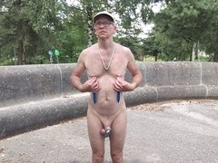 Gay slave endures outdoor BDSM close-up humiliation
