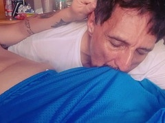 Mature neighbor sucks my guy's nipples deeply