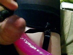 Playing with dick under black panties