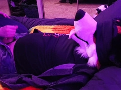 Encaged puppy gets strapped up, blinded, and taunted