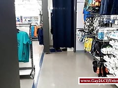 Risky fucking in a dressing booth