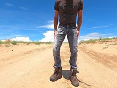 Urinating denim in public and flooding a pair of work shoes