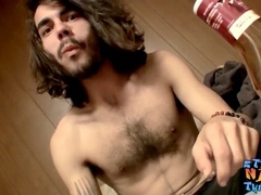 Straightie with long hair Devin Reynolds strokes off and blows a load