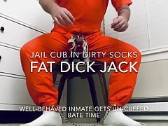 Jail jack off in sweaty crew socks and handcuffs bondage