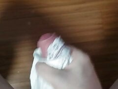 Masturbating cumshot in neighbor's panties
