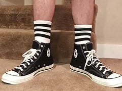 Jerking off and cumming in my black Converse 70 high tops.