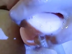 Twink Fucks HorseDildo with gape creampie