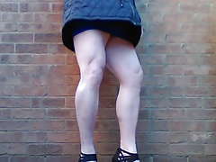 Sissy smoking outdoors in sexy dress