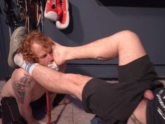 Gay spit, fettered, sex sling